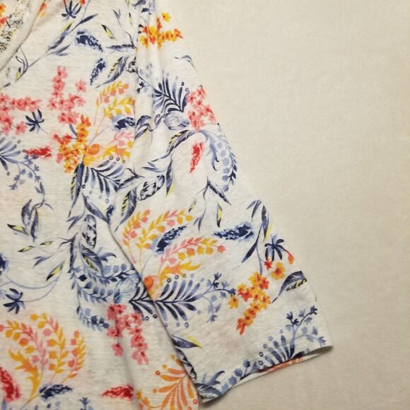 Chico's 4 (XXL) Top 100% Linen Knit Floral Tunic Beaded Fringe Beach Coastal - Picture 2 of 8